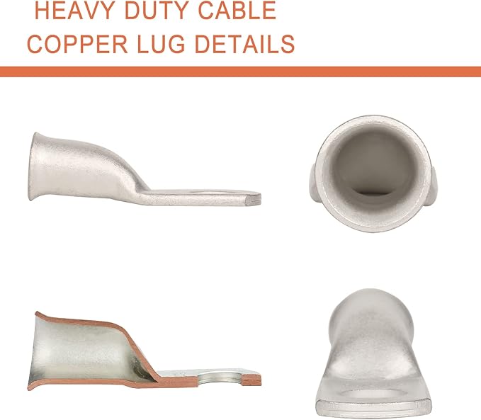10pcs 4 AWG-5/16(M8) Tinned Copper Ring Terminals Battery Lugs, Heavy Duty Wire Lugs, Battery Cable Connectors