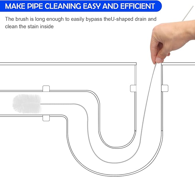 6Pcs Flexible Drain Brush 78 Inch Pipe Cleaning Brush 63 Inch drain cleaner brush 59 Inch Hose Brush and 3 Pcs 9 Inch Straw Cleaner Brush for straws Kitchen Sink Plumbing and Shower Drain Tube (White)