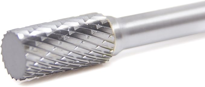 Benchmark Abrasives Cylindrical Shape Premium Double Cut Tungsten Carbide Burr for Metal Wood Welding High-Speed Die Grinders enclosed in Plastic Capsule 1/4" Shank (SA-3)