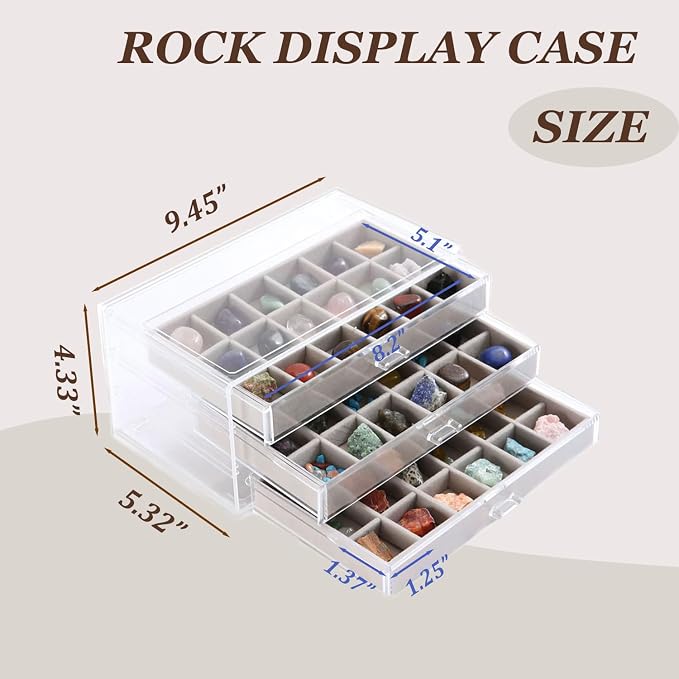 Rock Display Case, 54 Girds Rock Collection Display, Rock Collection Box - Image 4