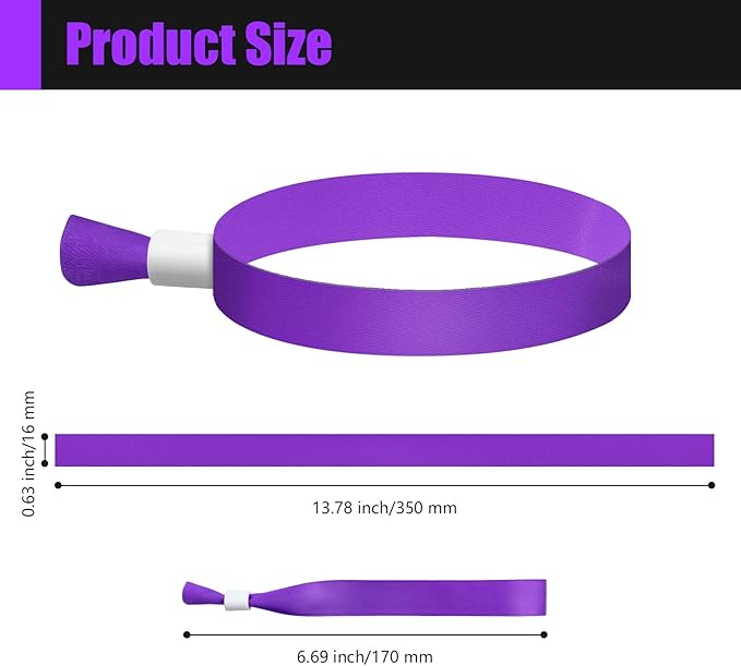 100 Pcs Cloth Event Wristbands, Event Wristbands, Colored Wrist Bands for Events, for Lightweight Concert Wrist Strap for Activities, Party Bracelets for Events (Color : Purple)