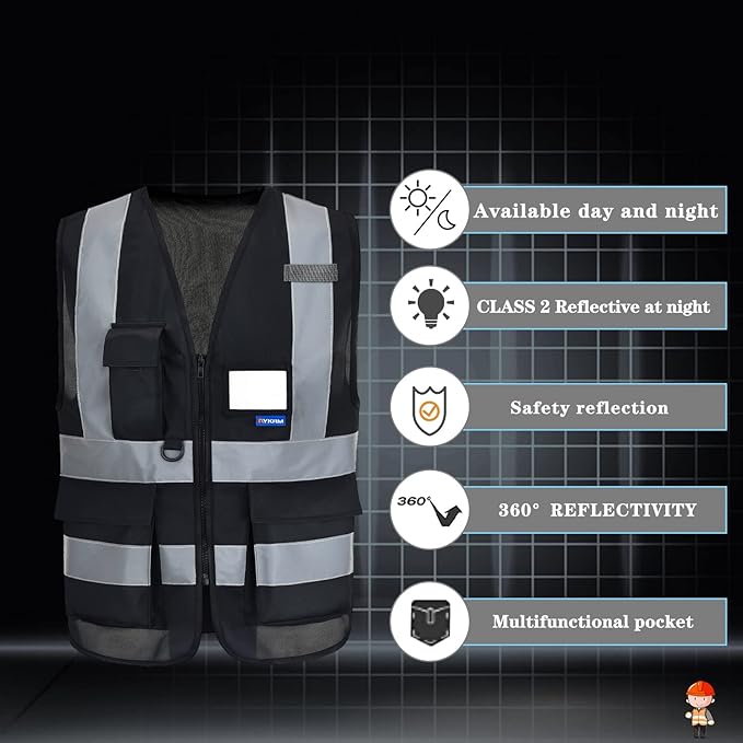 A-SAFETY High Visibility safety vest black pockets