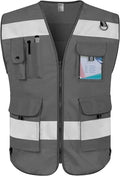 TCCFCCT Safety Vest 9 Pockets High Visibility Reflective Safety Vest for Men Women, Hi Vis Work Vest with Reinforced Sewing, Durable to Use, Meets ANSI/ISEA Standards, (Grey, 3X-Large)