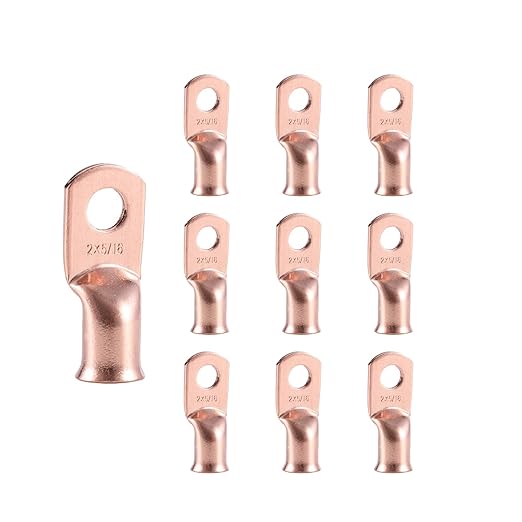 10pcs 2 AWG-5/16”(M8) Ring Terminals 2 Gauge Copper Wire Lugs Battery Cable Ends Heavy Duty Battery Cable Terminal Connectors