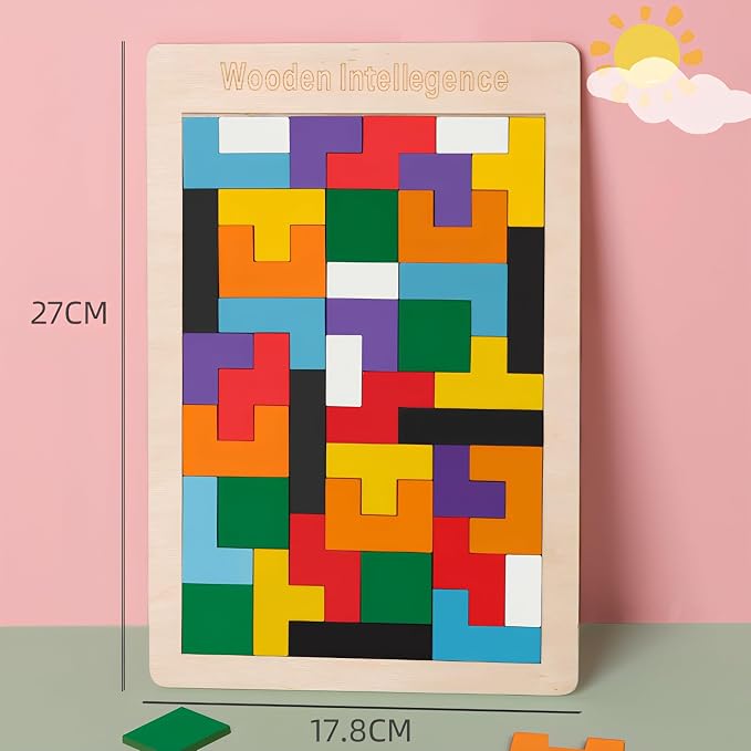 4 Pack Wooden Blocks Puzzles | Russian Blocks, Hexagon Puzzles, Tangrams Puzzles - Image 3