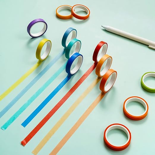 60 Rolls Washi Tape Sets 8mm Wide 10ft Long Basic Solid Color Rainbow Colored - Image 3