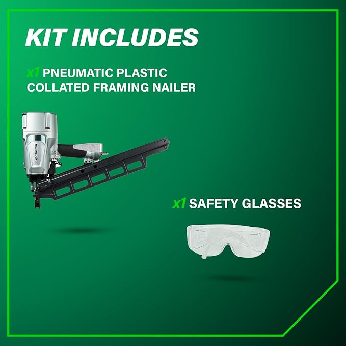 Metabo HPT Framing Nailer, Pro-Preferred Pneumatic Power Nailer & Framing Tool for Flooring, Roof Decking, Selectable Trigger & Rafter Hook, 21° 2" to 3-1/4" Plastic Collated Nails, NR83A5