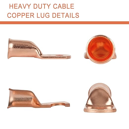 10pcs 2/0 AWG-1/4”(M6) Ring Terminals 00 Gauge Copper Wire Lugs Battery Cable Ends Heavy Duty Battery Cable Terminal Connectors