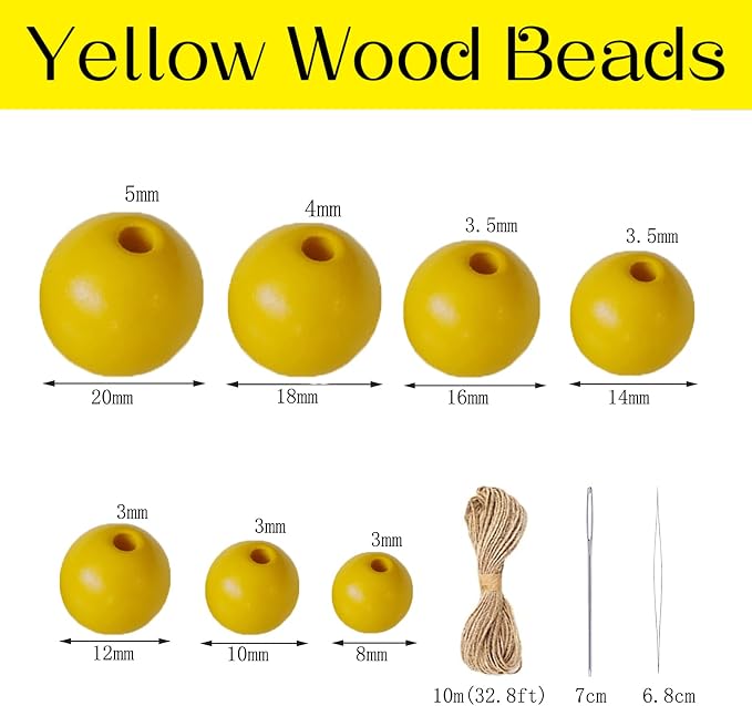 500Pcs Yellow Wooden Beads for Garlands, Round Wood Loose Beads - 10mm - Image 2