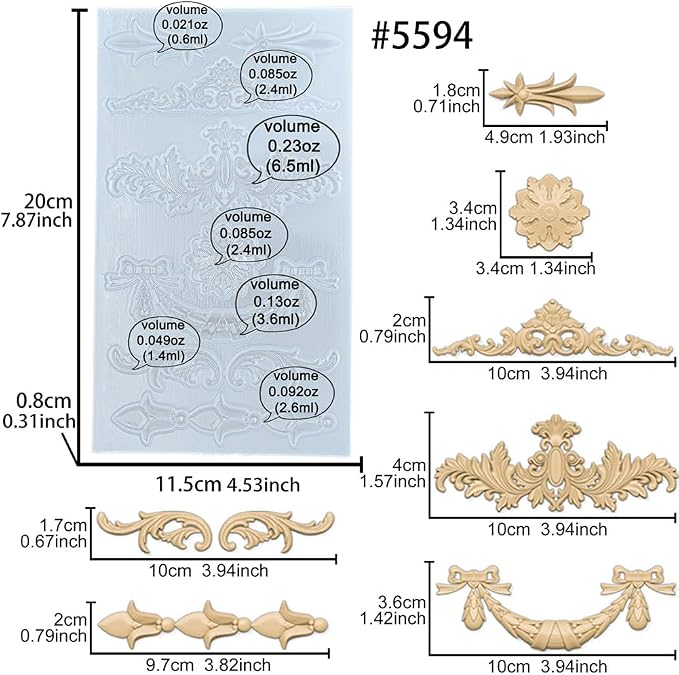 Silicone Mold for Polyclay Air Dry Clay Plaster Crafts Rococo Bow Swag - Image 2