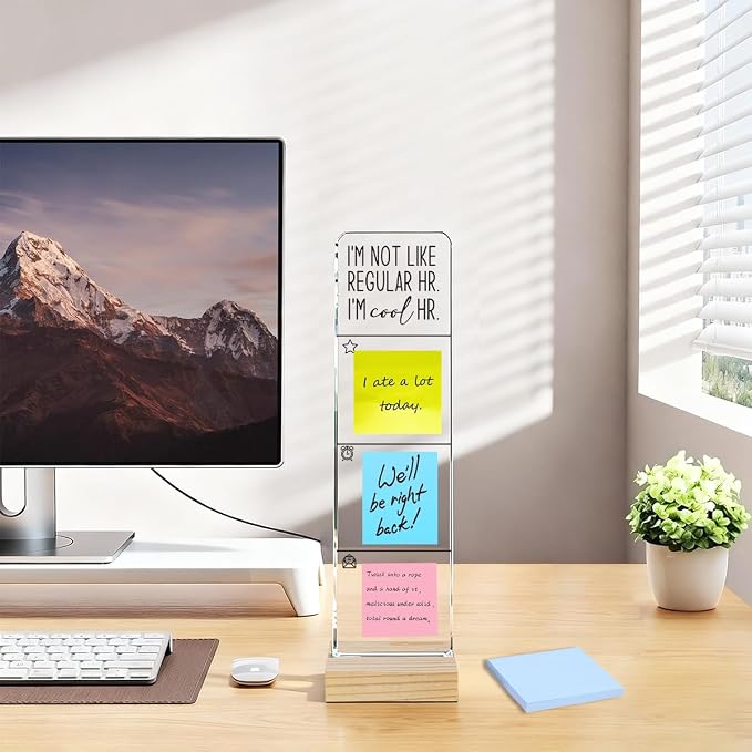 Monitor Memo Board with Removable Wooden Base Acrylic Portable Sticky Note - Image 5