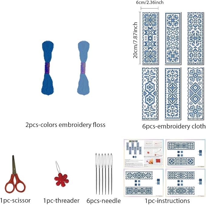 FREEBLOSS 6 Set Bohemian Pattern Cross Stitch Bookmark Kit Stamped Cross Stitch - Image 2