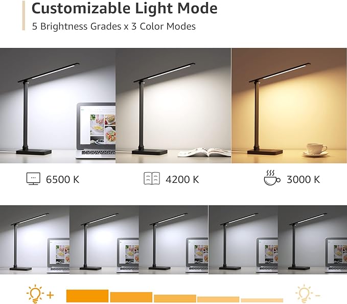Lepro LED Desk Lamp with USB Charging Port, 650LM Dimmable Home Office Touch - Image 5