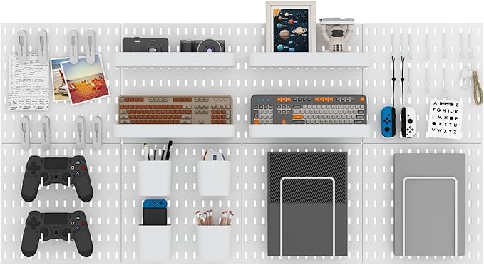 Pegboard Combination Kit, Wall Mounted Storage Set with 8 Pegboards & 32 Accessories Hanging, White Peg Boards Organizer for Walls Display, Crafts Organization, Kitchen Organizer, 22" x 44"
