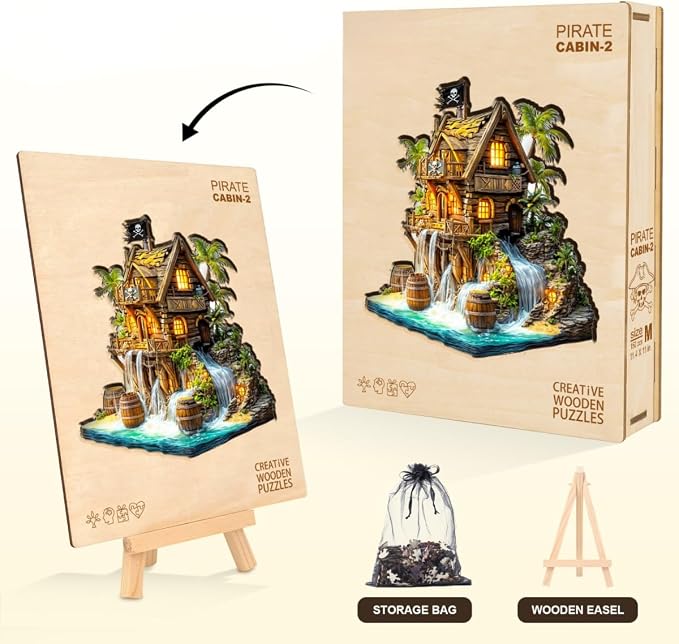 Wooden Puzzles for Adults, Pirate Cabin Wooden Puzzles 80 Pieces, Unique Animal - Image 4