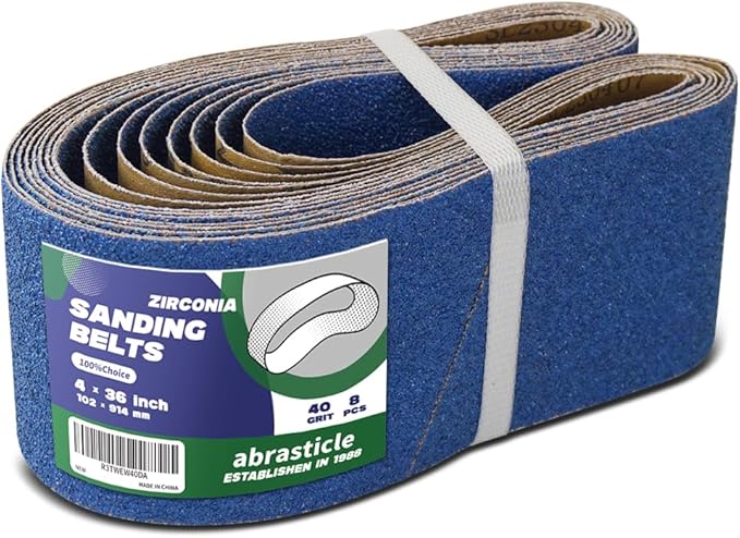 4" x 36" Zirconia Sanding Belts for Metal - 4 x 36 Inch Zirconia Metal Grinding Sand Paper, 8 PCS 40 Grits, Perfect for Knife Blade Sharpening, Metal Polishing, Derusting, Woodworking