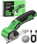 Cordless Electric Scissors, Rechargeable Cardboard Cutter, 4V Upgrade Motor Electric Box Cutter with 2 Blades, Safety Lock & LED Light, Powerful Cutting for Cardboard Box, Plastic, Leather