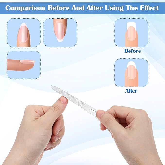 8pcs Metal Nail File Men, Stainless Steel Nail File for Natural Nails, 4.1 Inch Thin Metal Fingernail Files with Curved Sharp Pointed Tip Double Sided Manicure Pedicure Toenails Tools