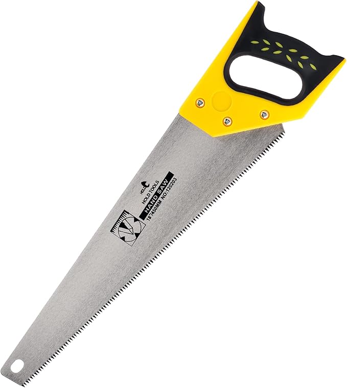DOWELL 18-Inch Hand Saw with Comfortable Handle, 8 TPI and Made of 65 Manganese Steel - Ideal for Woodworking, Pruning, and Cutting - Includes Protective Cover