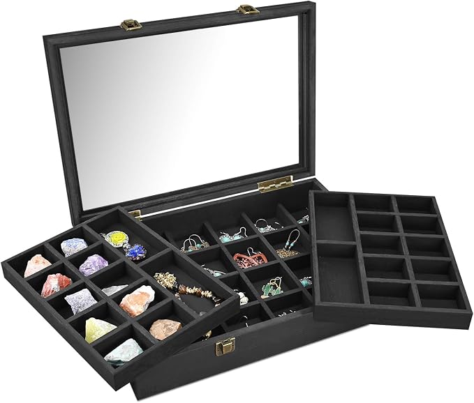 MOOCA Tempered Glass Jewelry Box Organizer, Two-Layer Jewelry Display Case by Mooca