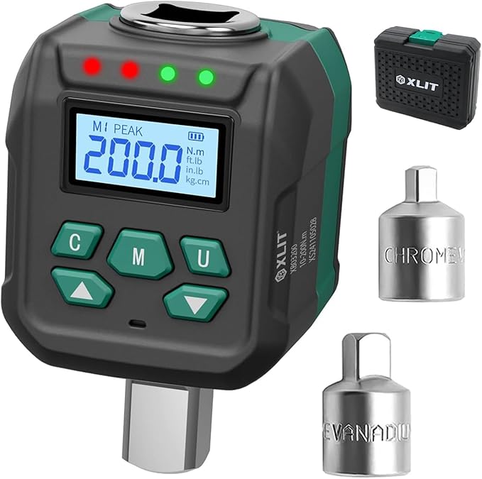 1/2" Drive Digital Torque Adapter with ±2% Accuracy for Car and Truck Lug Nuts (10-200 Nm / 7.4-147.5 ft-lb) - Smart Alert with Buzzer & LED for Ratchet Wrench Upgrade