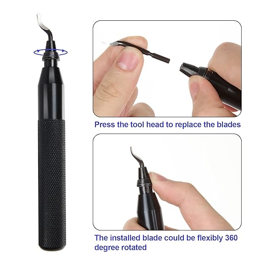Acrux7 Deburring Tool with 15pcs Extra Rotary High Speed Steel Blades, Deburr Cutters Deburring Tool Kit for 3D Printing, Resin, Plastic, Metal, Copper, PVC Pipe (Black)