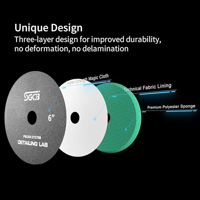SGCB Pro 6" DA Buffing Polishing Pad Buffer Pads 4Pcs Coarse to Fine for 6 Inch RO DA Rotary Polisher Hook and Loop Buffing Foam Pads Sponge Polish Pad Compounding Polishing Finishing and Waxing