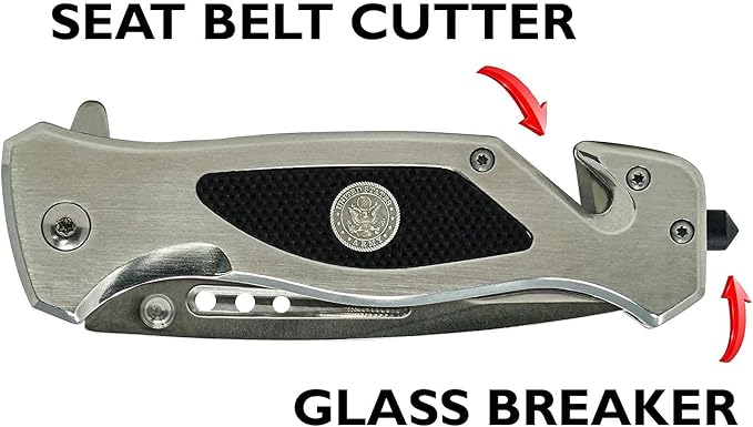 Army Folding Elite Tactical Knife | Great Gift for the Veteran in your Life | Disabled Vet Owned Business | Army Knife Silver