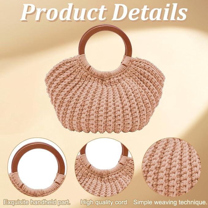ACRNIGHEET Crochet Bag Kit for Adults Khaki Colored Handbag Crochet Kit for - Image 3