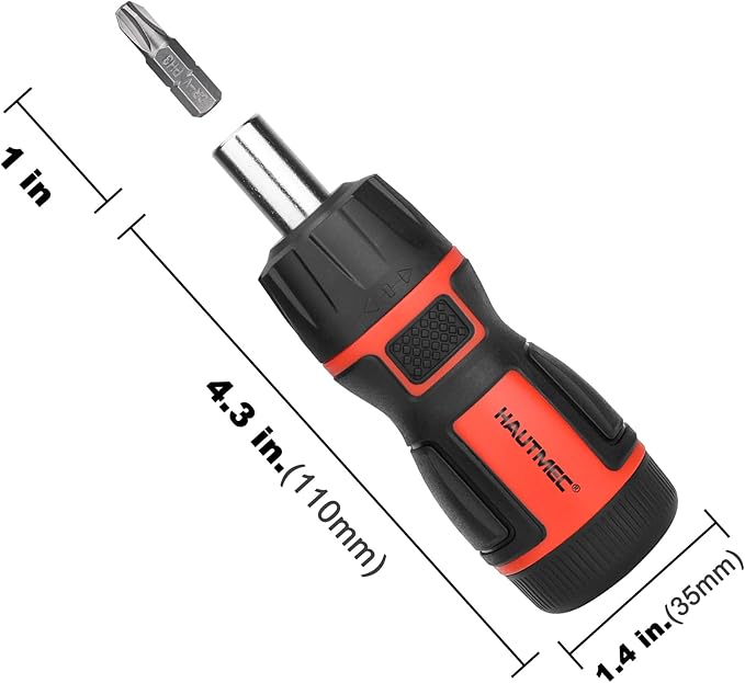 HAUTMEC 7-in-1 Stubby Ratcheting Screwdriver Set, Ratchet Short Screwdriver Set with Multi Bit Screw Driver Tool All in One, Chrome Vanadium Steel Shaft 3PCS Phillips and 3PCS Slotted