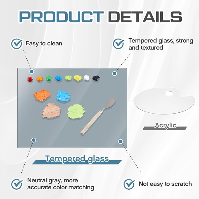 Nuanchu 2 Pcs 12 x 16 Inches Neutral Grey Tempered Glass Palette - Image 5