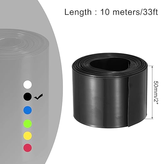 MECCANIXITY Battery Wrap PVC Heat Shrink Tubing 32mm Dia 50mm Flat 33 Feet(10meters) Black Good Insulation for Battery Pack