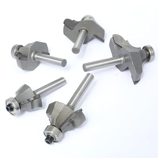 5Pcs Classical Ogee Bit,1/4" Shank,Cove&Bead Router Bits Cutting Depth 5/16",3/8",7/16",1/2",5/8",Edge Forming Cutter for Wood Profiling,Molding