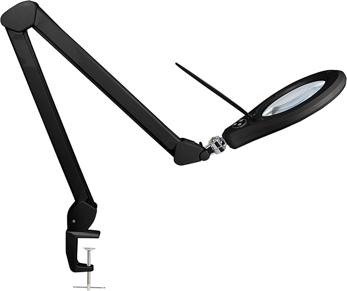 Neatfi LED Magnifying Lamp with Clamp, Dimmable, 6500K Color Temperature, Glare-Free, for Sewing, Painting, Jewelry Making, and Reading (Black, 6 Inch Glass Lens)