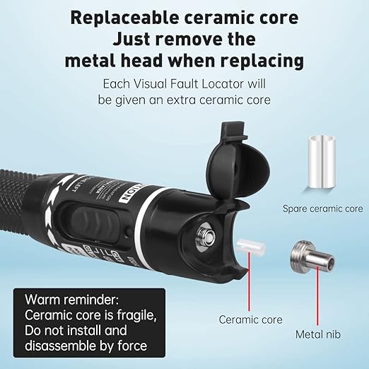 Moocci Visual Fault Locator - VFL Fiber Optic Cable Tester Meter Kit with FC Male to LC Female Adapter - Fiber Optic Tools Source Tester Detector for LC/FC/SC/ST, Network Cable Test