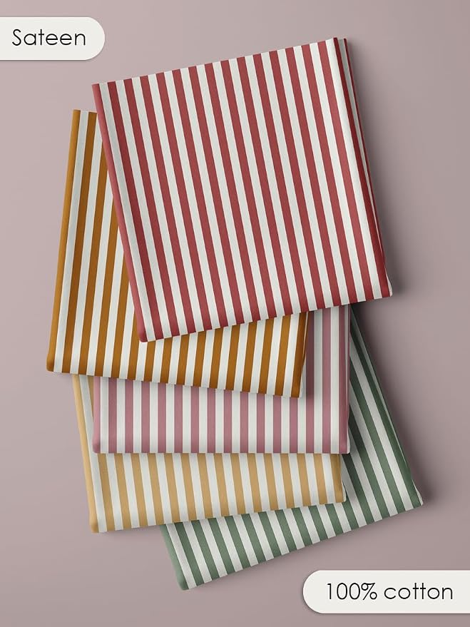 Striped Cotton Fabric Bundle, 5 Coordinating Stripe Fabric Panels, 23.6 x 11.8 - Image 4