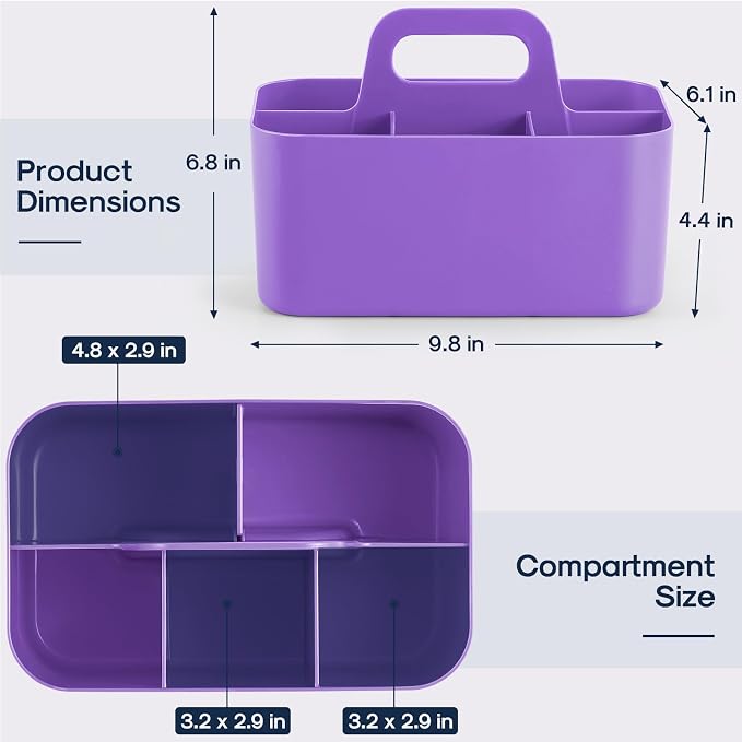 Multiuse Caddy Organizer with Handle, Portable Divided Plastic Tote Bin - Image 5