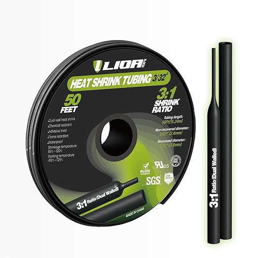 Heat Shrink Tubing 50 Feet Roll, 3:1 Ratio Adhesive Lined Marine Grade Shrink Wrap Tubing,Industrial Heat Shrink Tube Electrical 3/32 inches Black