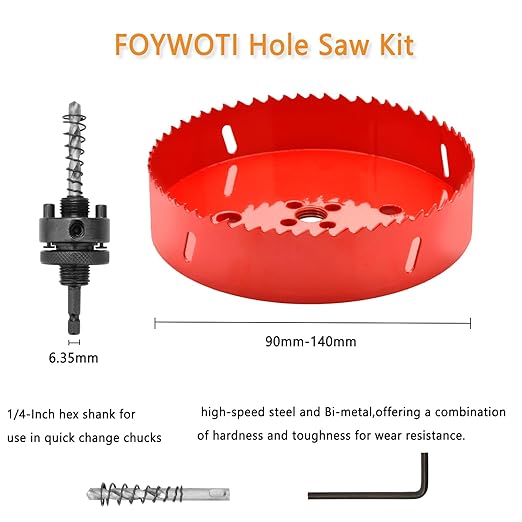 Hole Saw Heavy Duty bit Hex Shank,Hole Saw HSS with Arbor Bi-Metal & Heavy Duty Hole Saw Cutter for Wood Corn Hole Boards Plastic Drywall (φ110)