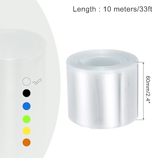 MECCANIXITY Battery Wrap PVC Heat Shrink Tubing 38mm Dia 60mm Flat 33 Feet(10meters) Clear Good Insulation for Battery Pack