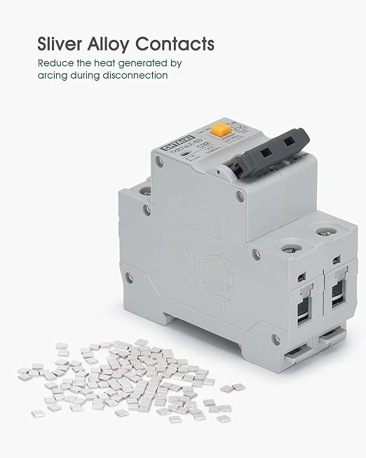 Ground Fault Circuit Breaker, 50 Amp 120V AC DIN Rail Mount Residual Current Circuit Breaker, Thermal-Magnetic Trip, Earth-Leakage Protection 30mA 1PN RCBO C50