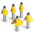 5PCS Chamfer Router Bit Set 1/2 Inch Shank Dish Carving Router Bits with Top Bearing for Woodworking, 11.25, 15, 22.5, 30, 45 Degree