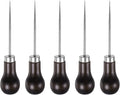 HARFINGTON 5pcs Handwork Sewing Awl Single Gourd Awl Leather Punch Hole Tool with Wooden Handle Scratch for Broken Wire Make Mark Drilling Stitching Repair and DIY Handmade, Dark Brown