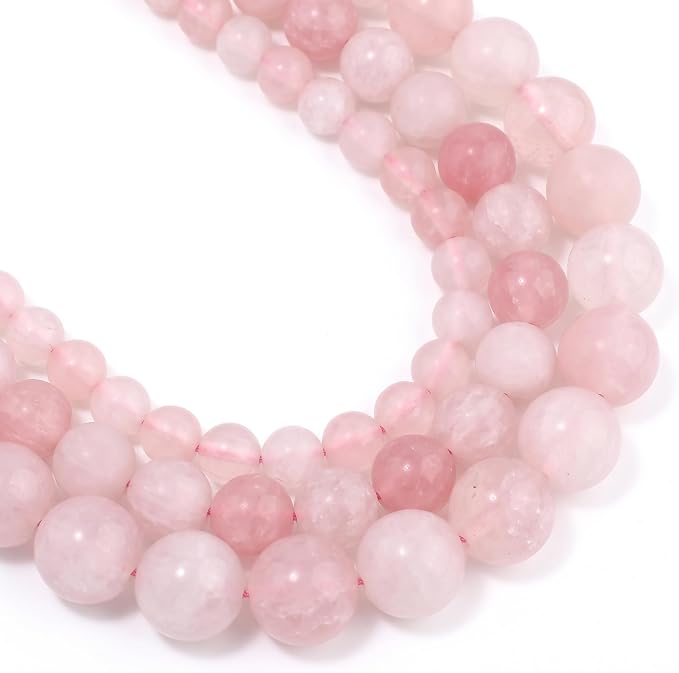 60pcs Natural Matte Pink Quartz Gemstone Beads，6mm Frosted Round Loose Stone by Yochus