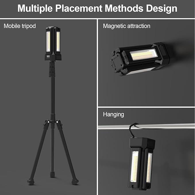 13200mAh Rechargeable Solar Work Light IP64 Waterproof with Folding Stand and Carrying Bag, AODOO 8000 Lumen Cordless Camping Light, White/Warm/Nature White/RED/SOS