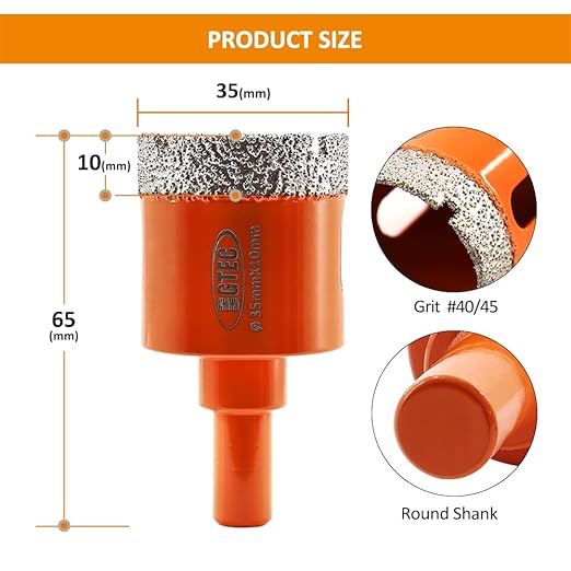 Dry Diamond Drill Bit - BGTEC 1pc 1-3/8" 35mm Hole Saw for Granite,Marble,Masonry, Concrete, Tile/Ceramic, Glass, Hard plastic,Vacuum Brazed Diamond Core Drill Bit Kit