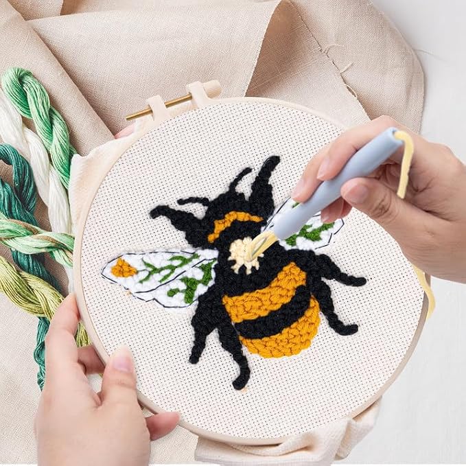Nuberlic Punch Needle Kit for Beginners Cute Bee Pattern DIY Hoop Embroidery - Image 2