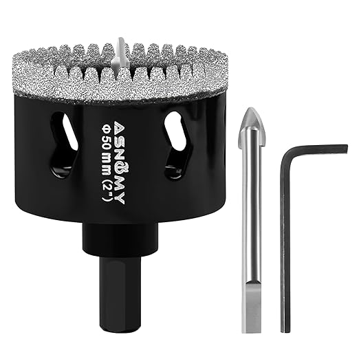 2 Inch Diamond Hole Saw with Pilot Drill Bit, 2" Serrated Brazing Tile Hole Saw Diamond Core Drill Bits with Guiding Bit for Ceramic Porcelain Tile Glass Stone Granite Marble