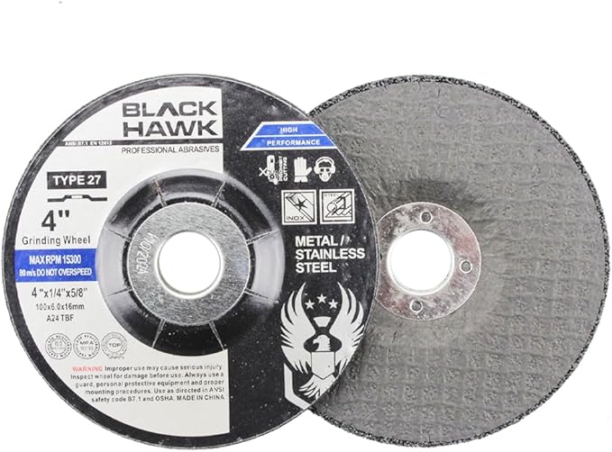 BHA Depressed Center Metal Grinding Wheels for Angle Grinders, 4” x 1/4” x 5/8” - 5 Pack