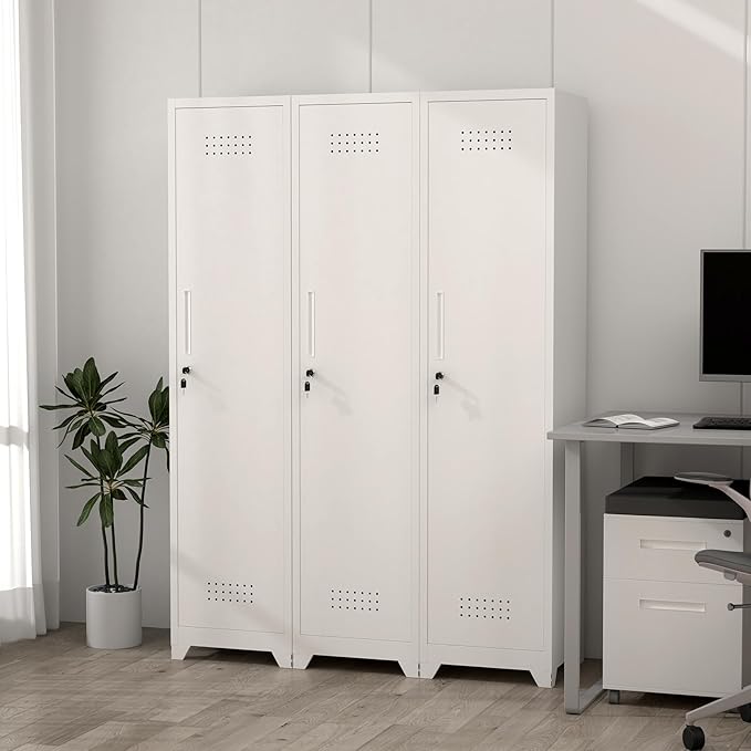 Metal Tall Broom Storage Cabinet, 65" Broom Closet Cabinets with Adjustable Shelves and S-Hooks, Slim Bathroom Cabinet, Metal Storage Cabinets for Home Office, Pantry, Bathroom